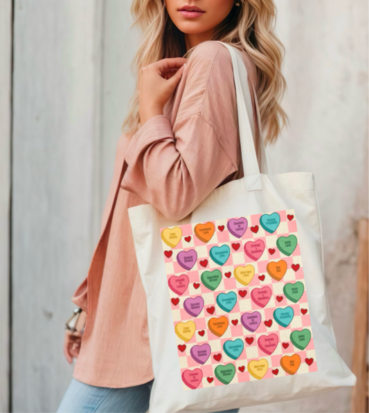 Valentines Day Canvas Tote Bag, Bookish Tote Bag, Book Trope Bag, Romance Book Tropes, Candy Heart Bag, Conversation Heart Bag, Tote Bag