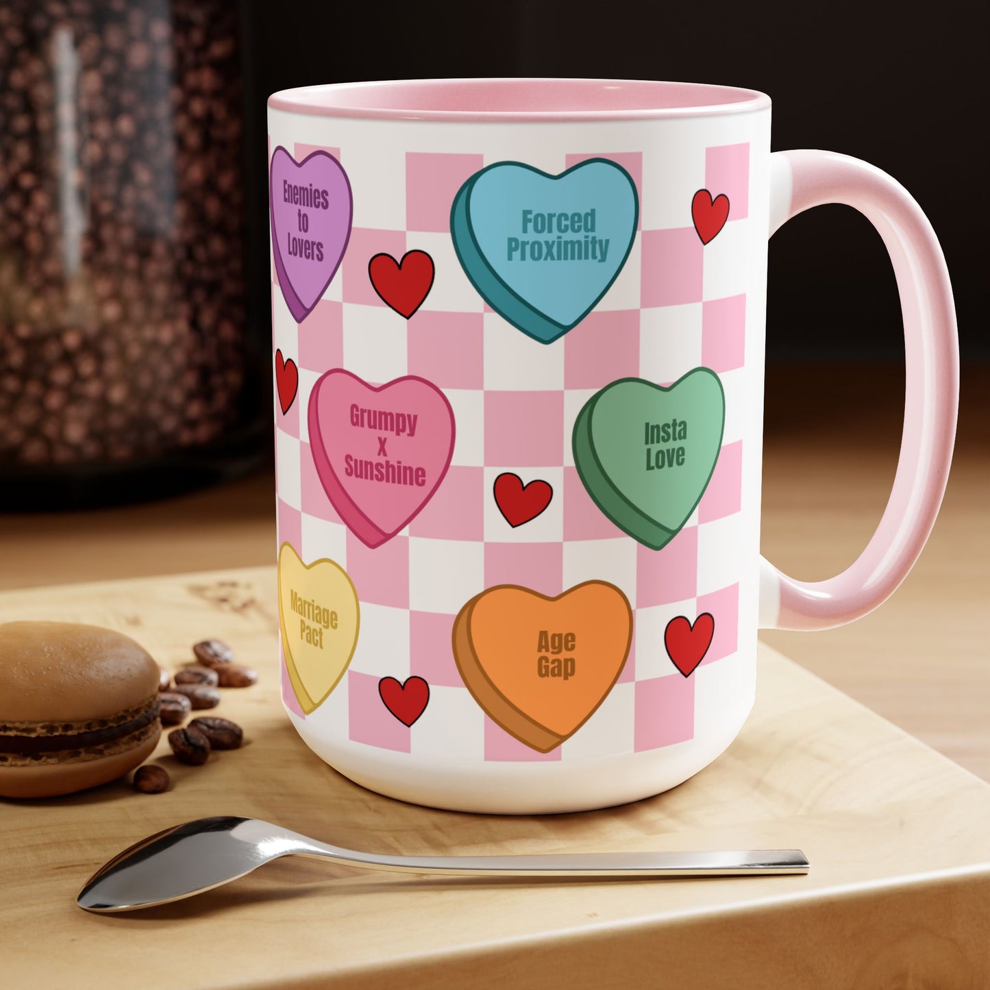 Valentines Day Mug, Candy Heart Mug, Conversation Heart Mug, Book Tropes Conversation Hearts, Romance Tropes Mug,