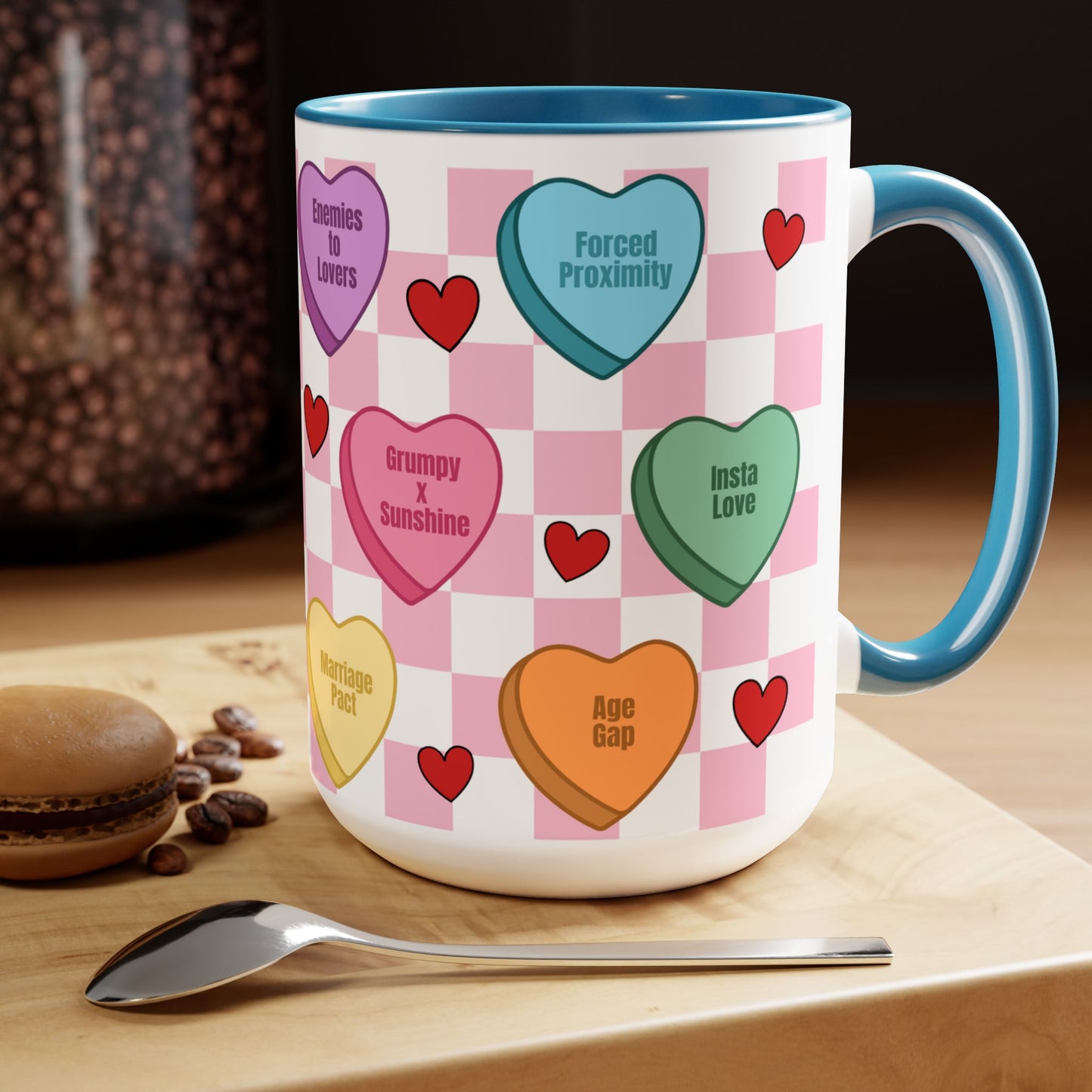 Valentines Day Mug, Candy Heart Mug, Conversation Heart Mug, Book Tropes Conversation Hearts, Romance Tropes Mug,