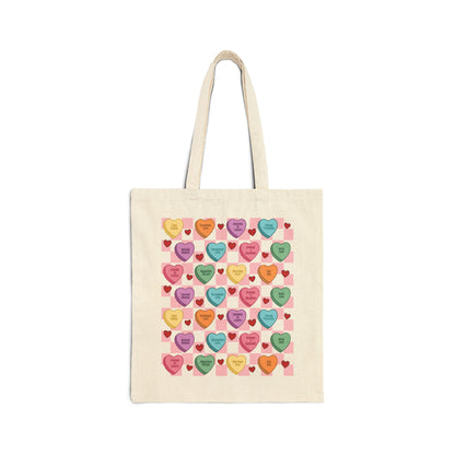 Valentines Day Canvas Tote Bag, Bookish Tote Bag, Book Trope Bag, Romance Book Tropes, Candy Heart Bag, Conversation Heart Bag, Tote Bag