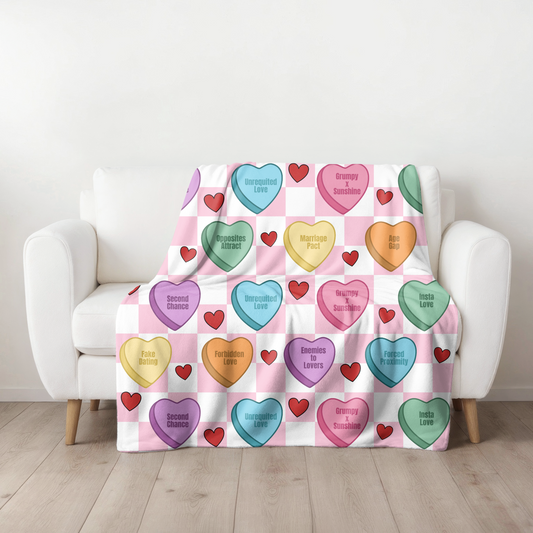 Valentines Day Blanket, Valentine Blanket, Conversation Candy Hearts Blanket, Romance Book Tropes, Gifts for Her