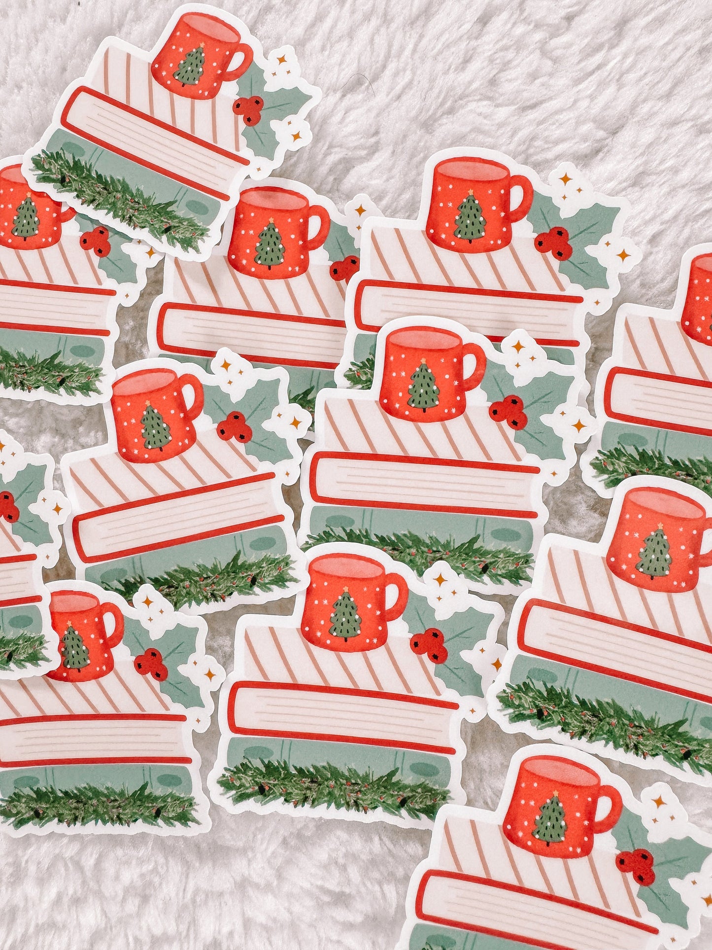 Christmas Book Stack And Coffee Christmas Sticker