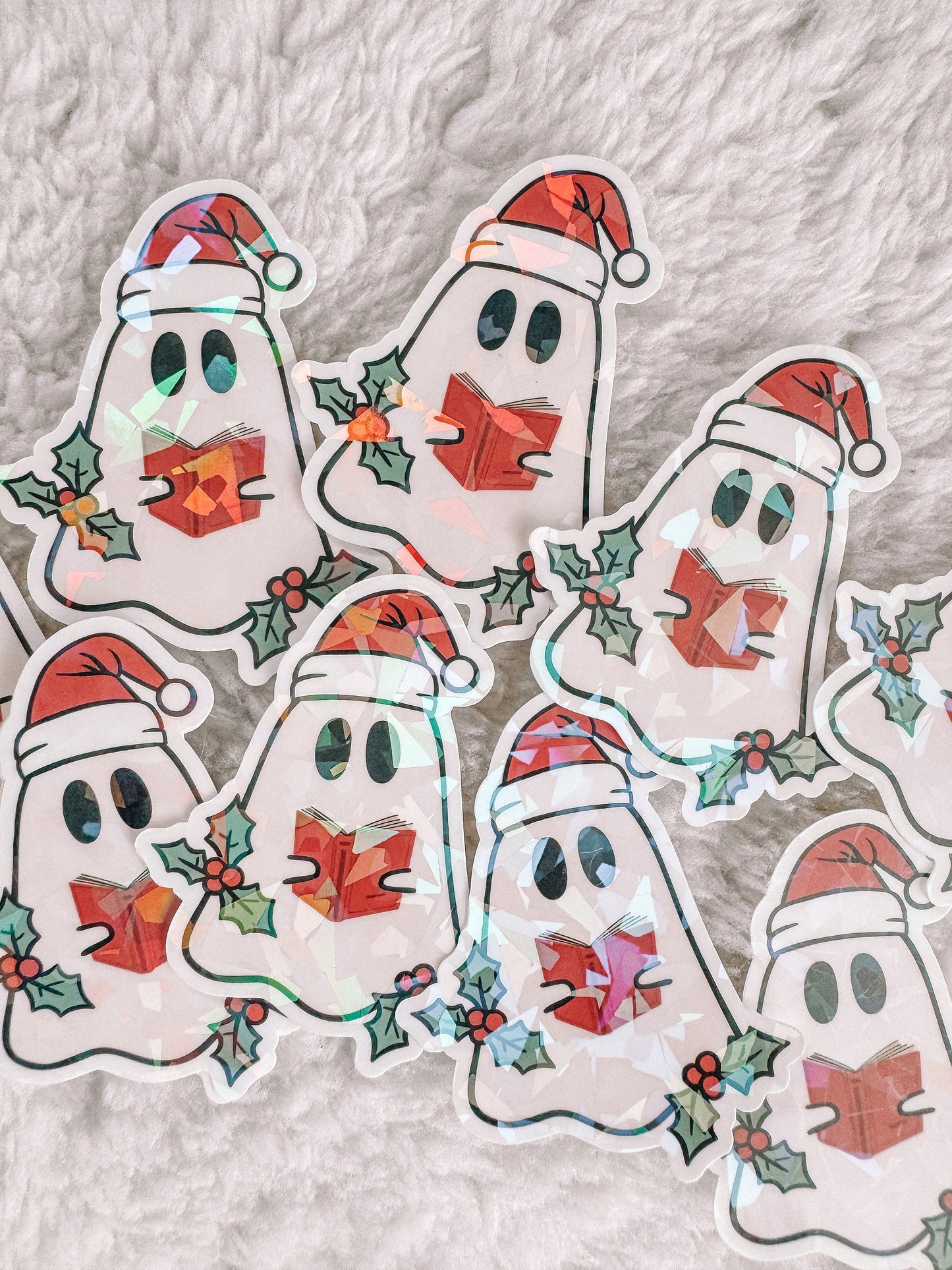 Christmas Reading Ghost Holographic Sticker