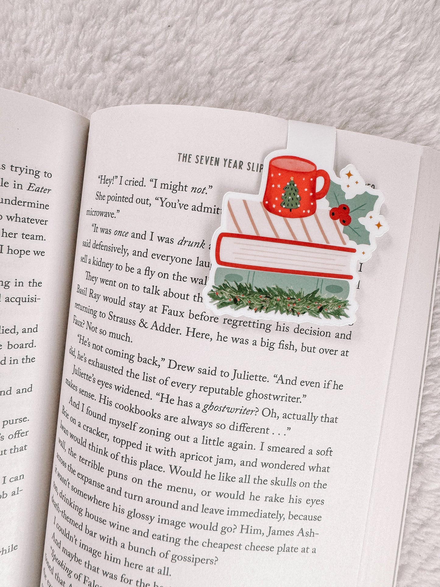 Christmas Book Stack and Coffee Magnetic Bookmark