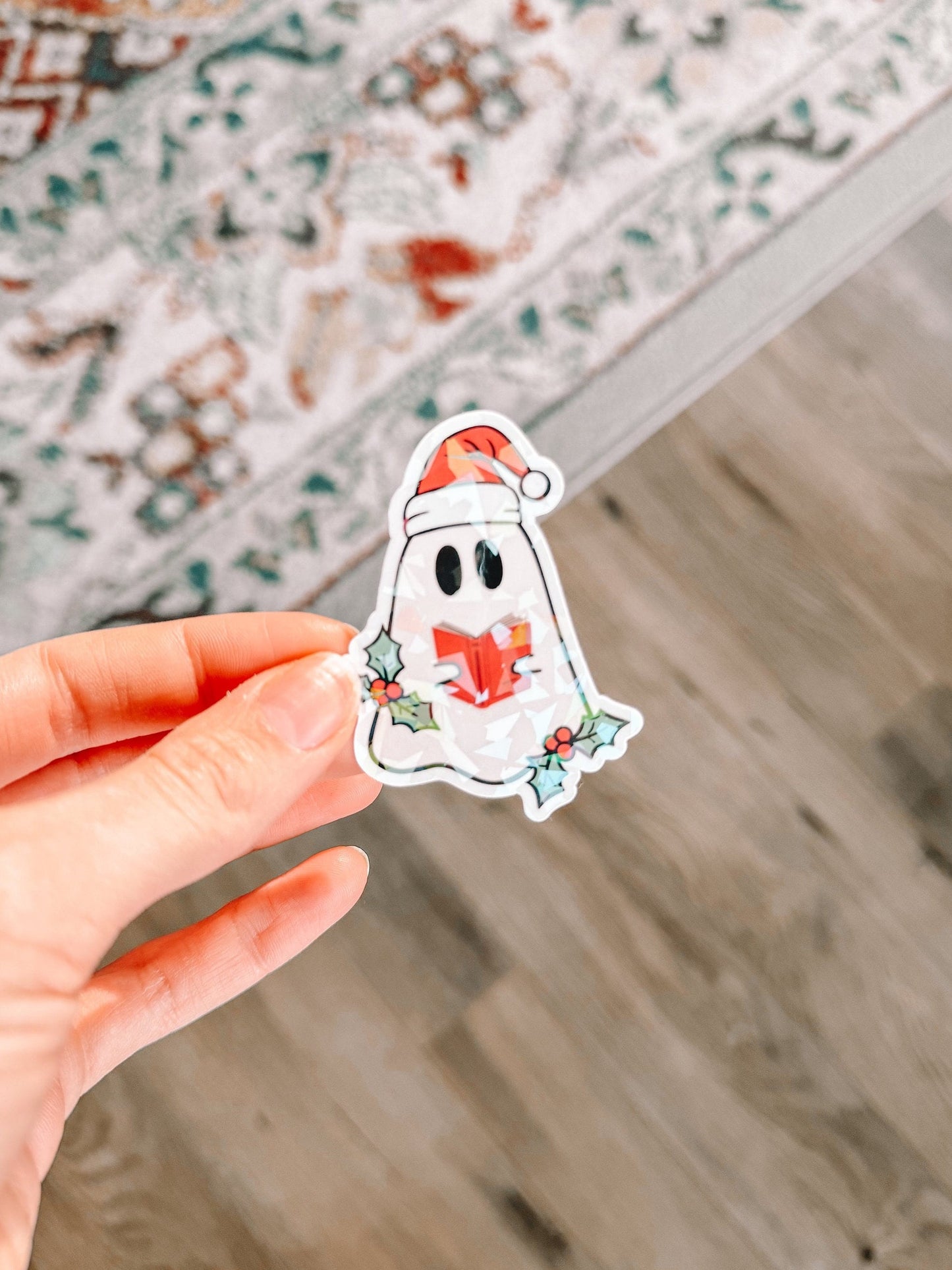 Christmas Reading Ghost Holographic Sticker