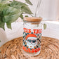 Tis The Season Christmas Santa UV DTF 16oz Libbey Glass Can Iced Coffee Cup With Bamboo Lid And Glass Straw