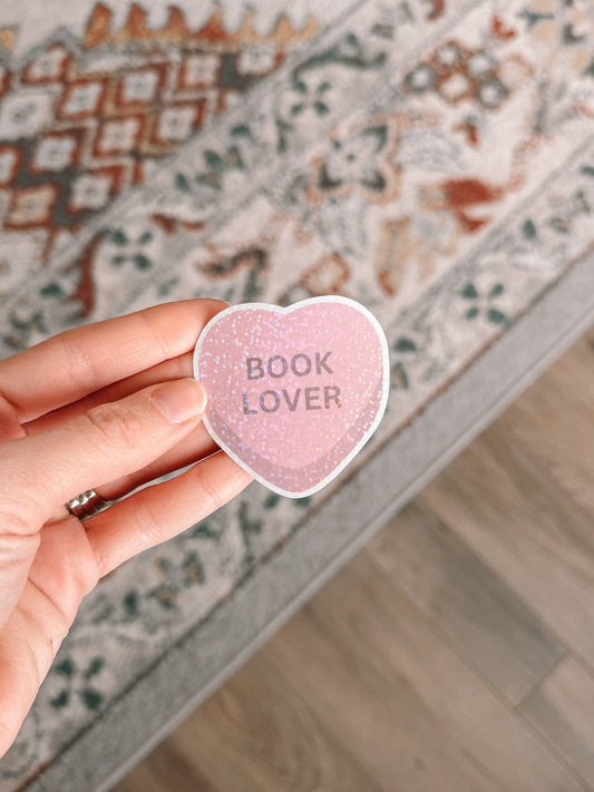 Book Lover Candy Heart Holographic Sticker