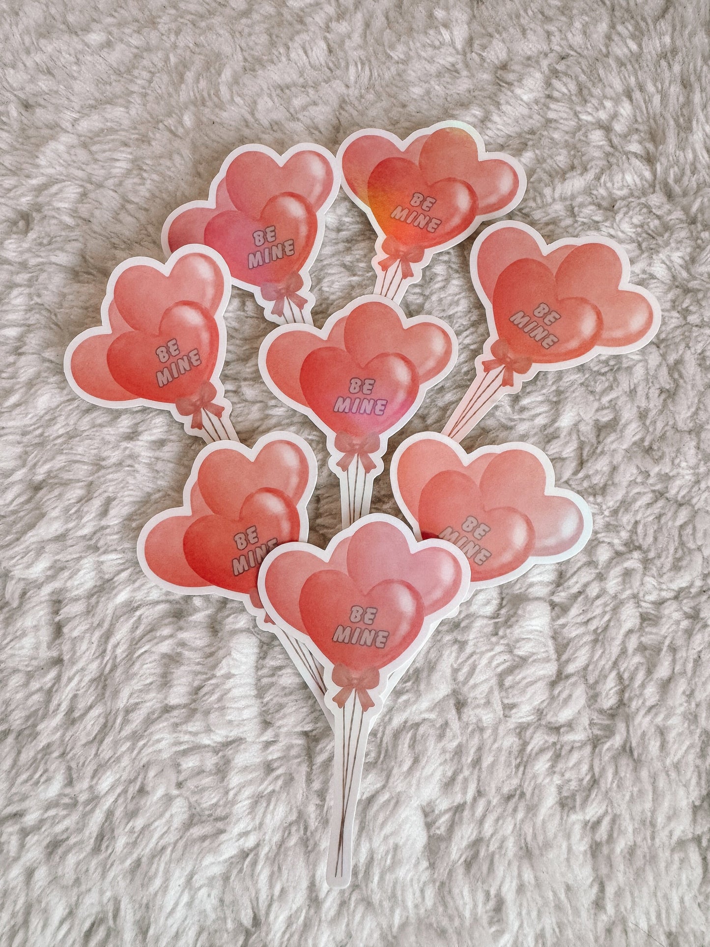 Be Mine Heart Balloons Holographic Sticker