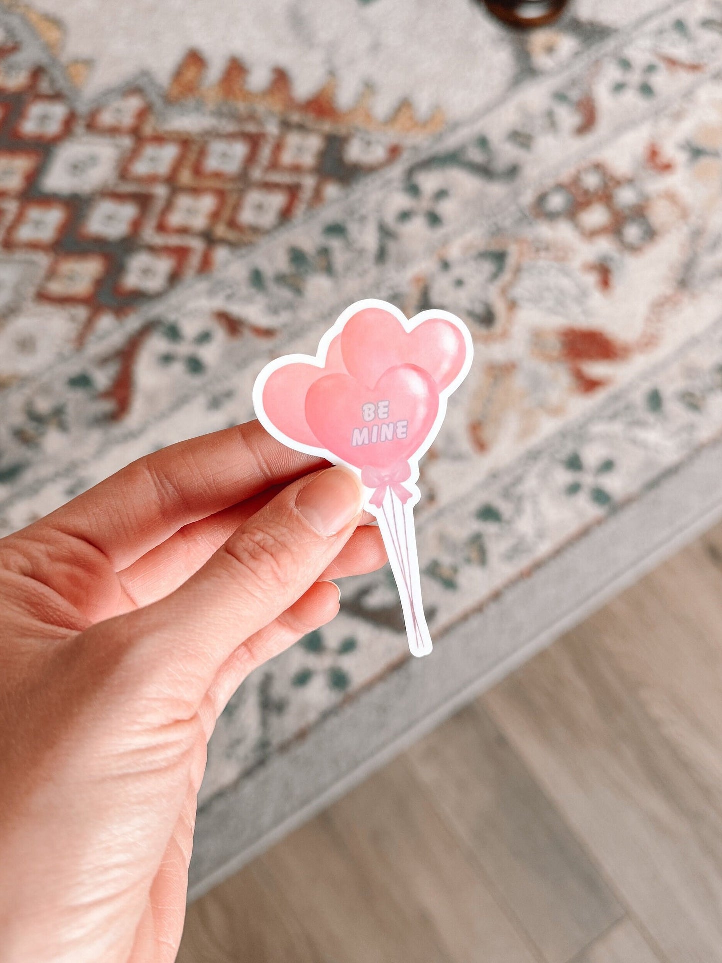 Be Mine Heart Balloons Holographic Sticker