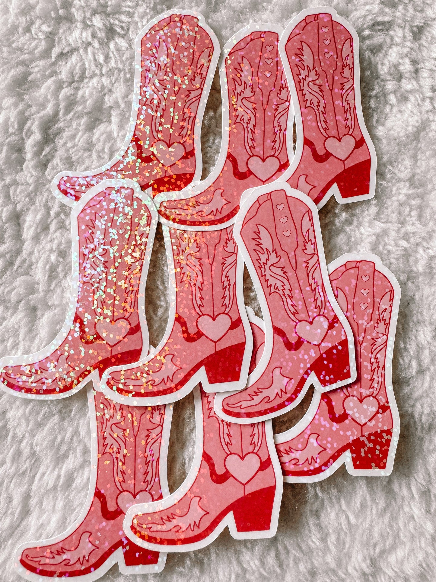 Valentine’s Day Pink Cowgirl Boot Holographic Sticker