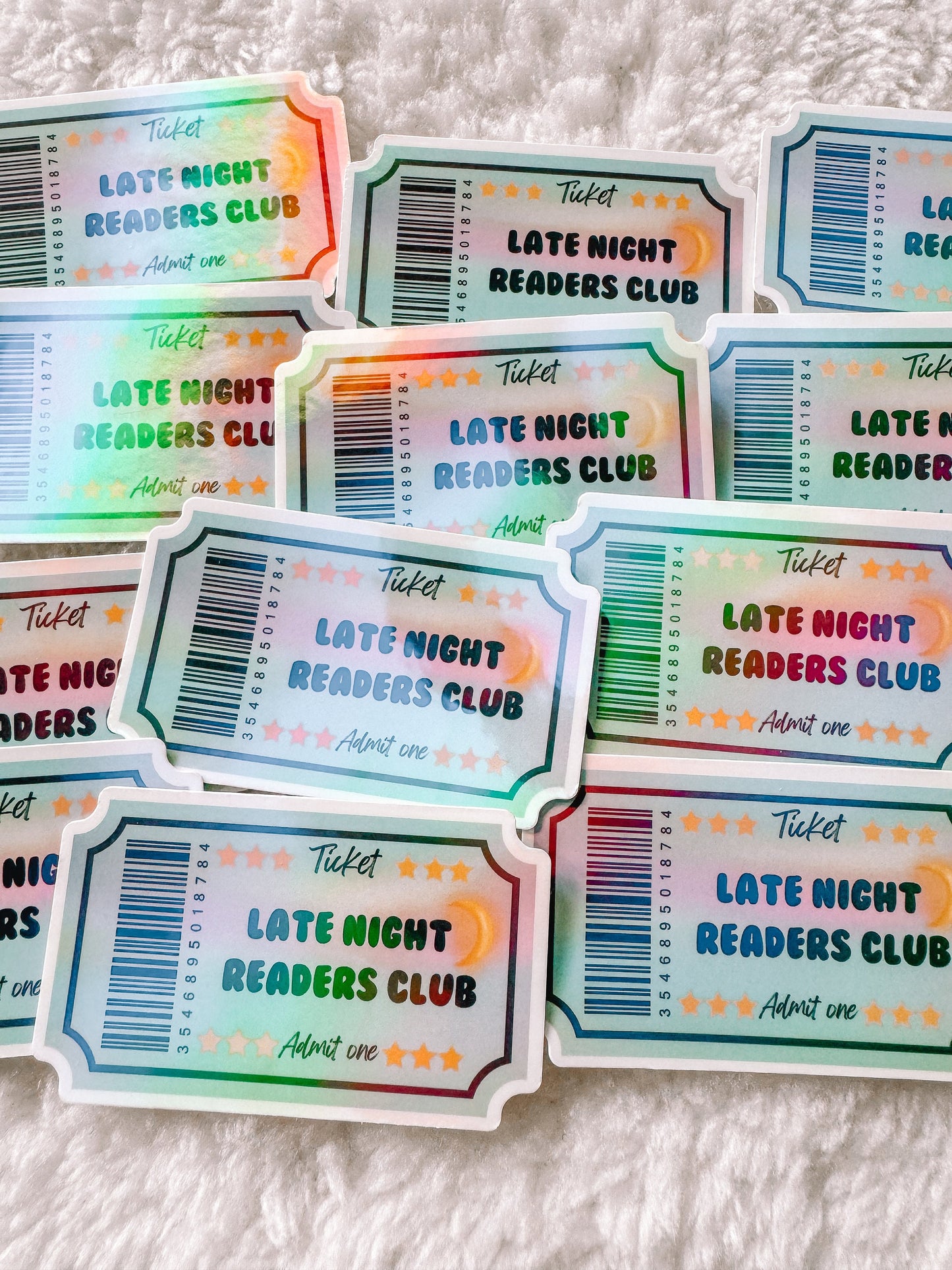 Late Night Readers Club Ticket Holographic Sticker