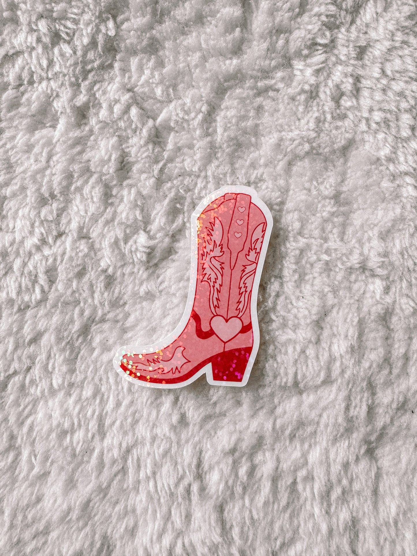 Valentine’s Day Pink Cowgirl Boot Holographic Sticker