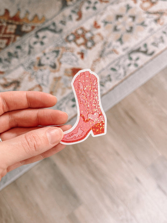 Valentine’s Day Pink Cowgirl Boot Holographic Sticker