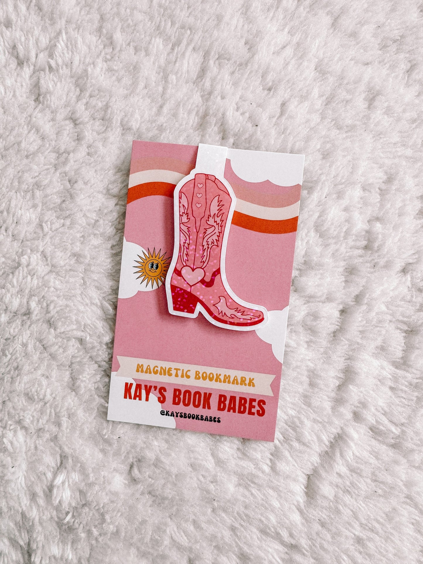 Pink Cowgirl Boot Holographic Magnetic Bookmark