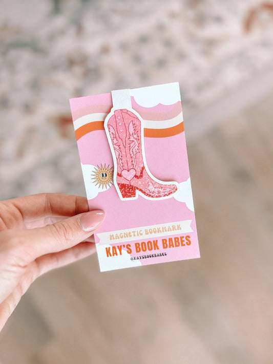 Pink Cowgirl Boot Holographic Magnetic Bookmark