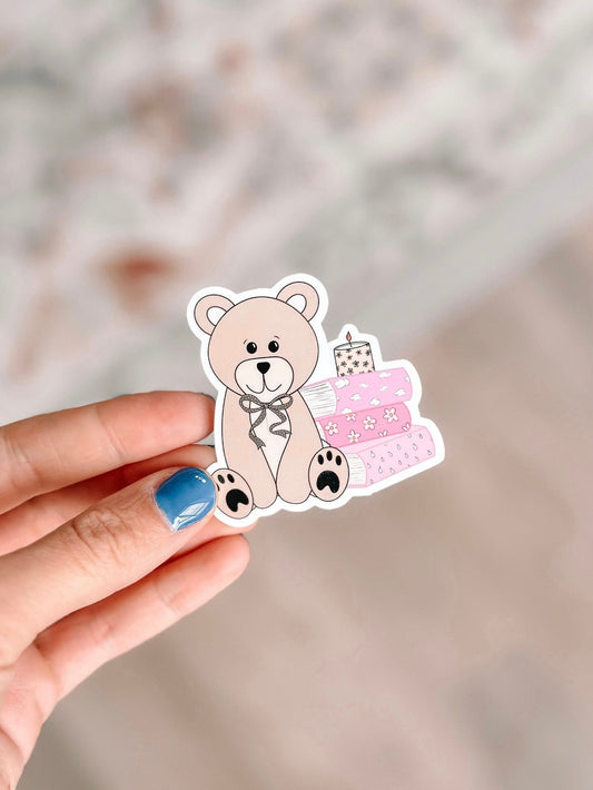 Teddy Bear Book Stack Sticker